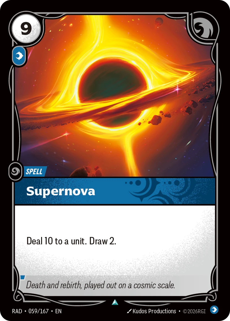 Riftbound Spell: Supernova. Deal 10 to a unit. Draw 2.