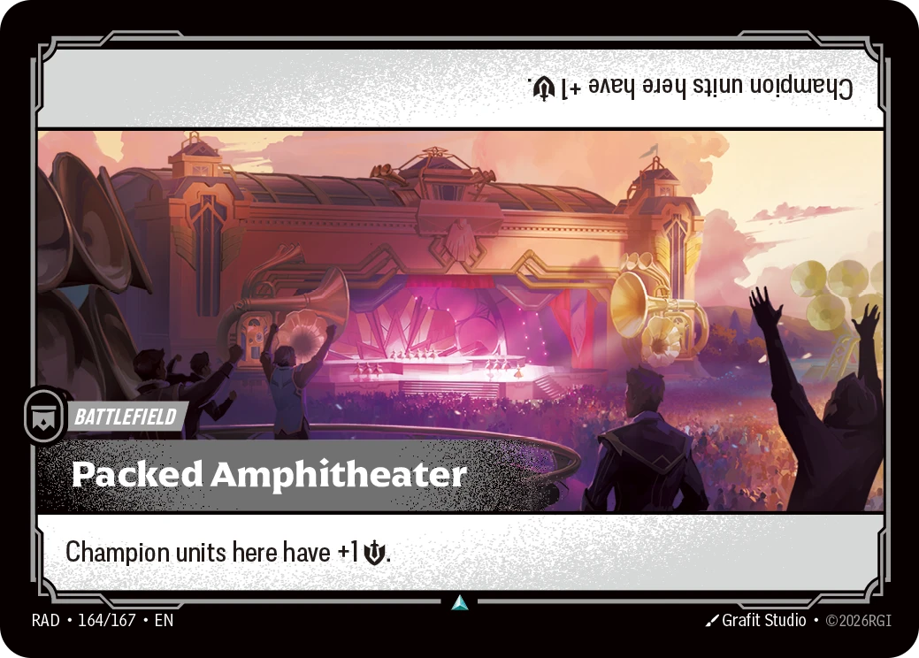 Riftbound Battlefield: Packed Amphitheater. Champion units here have +1 [S].